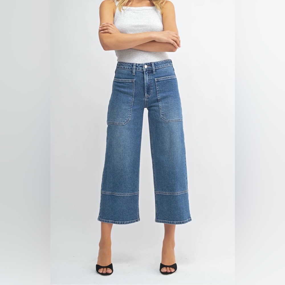 JBD Just Black Denim Mila High Rise Cropped Relaxed Wide Leg Blue Jeans‎
